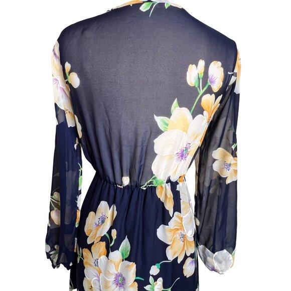 Maxi Navy Blue Floral Sheer A Style Sexy Romantic Feminine Bohemian flaw - Picture 7 of 15